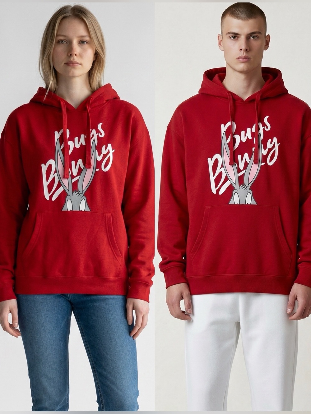 LOONEY TUNES “Bugs Bunny” Red Pullover Hoodie Unisex XXL Graphic Sweatshirt